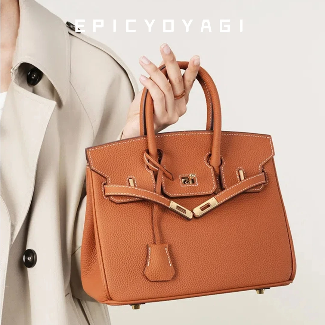 经典铂金包头层牛皮真皮手提包大容量凯莉包女时尚2025年新款包包