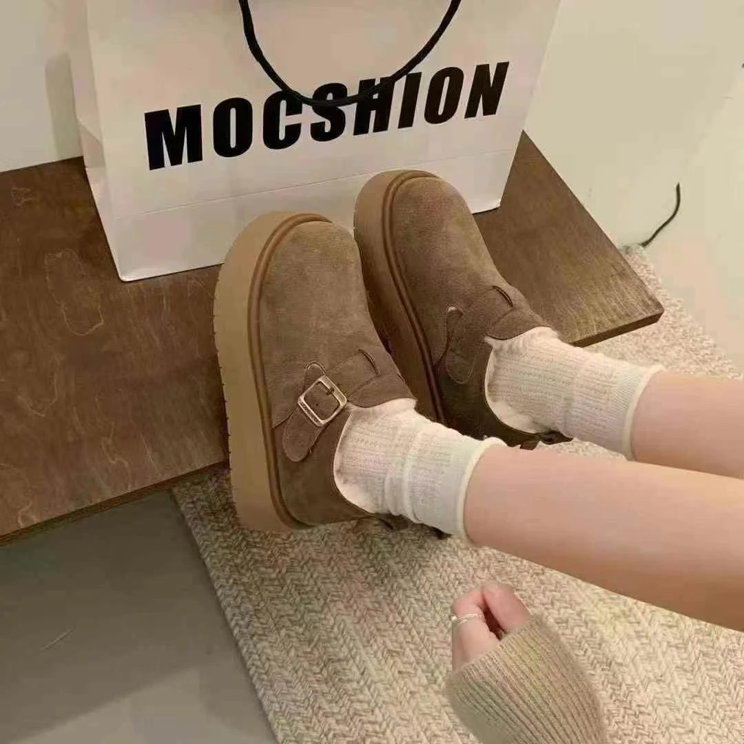 加绒厚底休闲软底女鞋舒适勃肯鞋冬季保暖