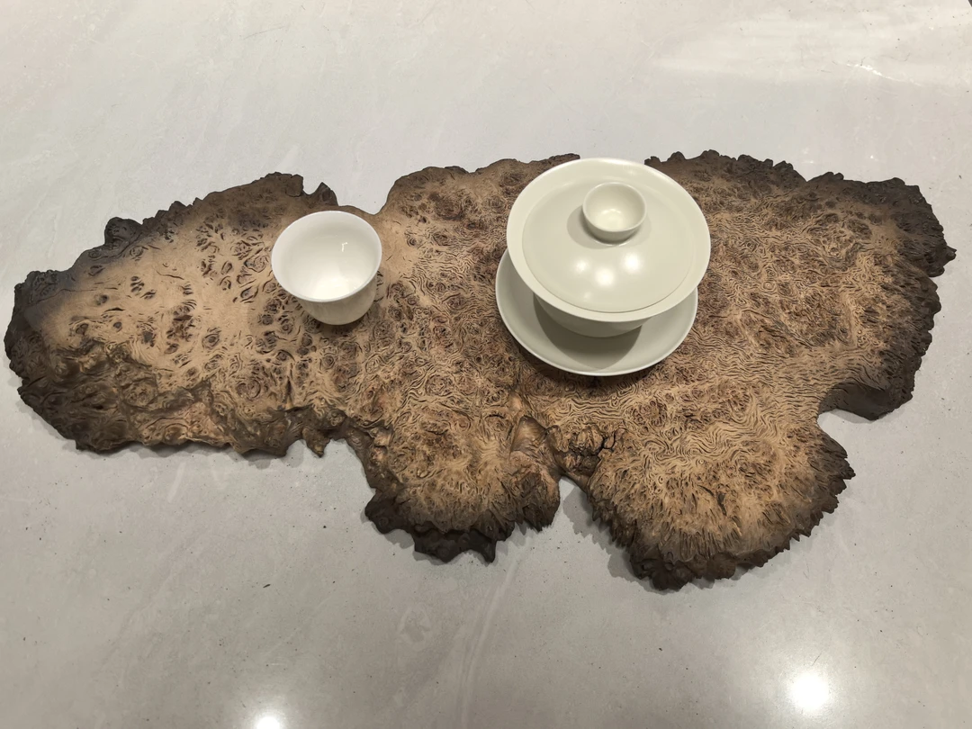 侘寂风随形铁栎木干泡台、风化树瘤茶盘、空间陈设；尺寸:56×26×2.5