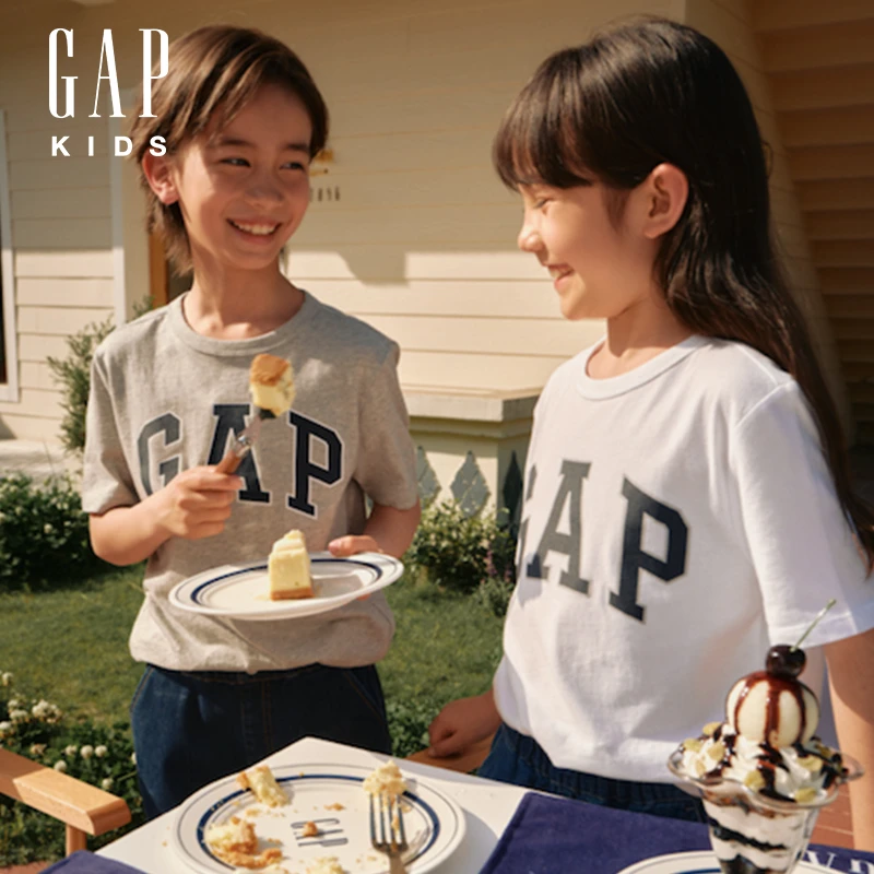 Gap男女童2025春季新款印花logo纯棉短袖T恤童装运动圆领708370