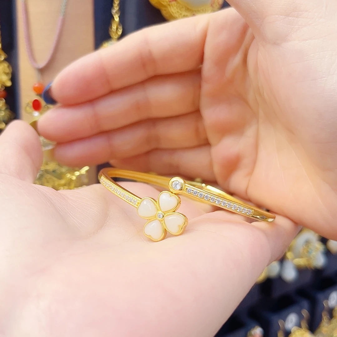 和田玉银S925镀金镶嵌手镯