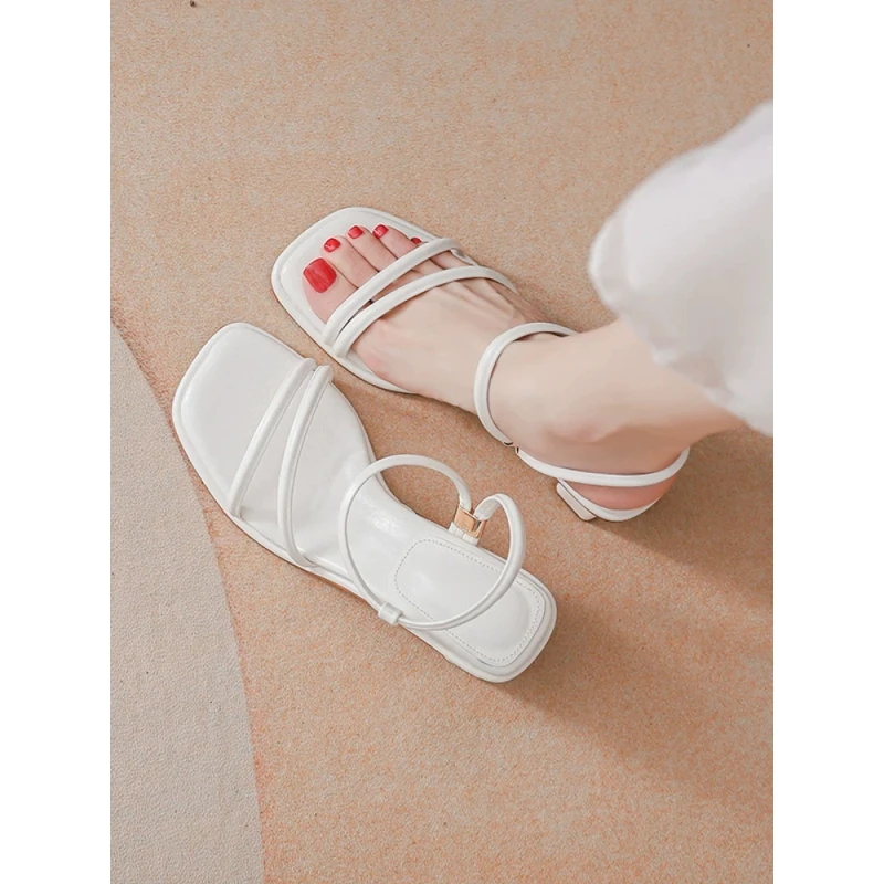 绝美白色粗跟凉鞋女2025新款夏季外穿配裙子不累脚两穿高跟凉拖鞋