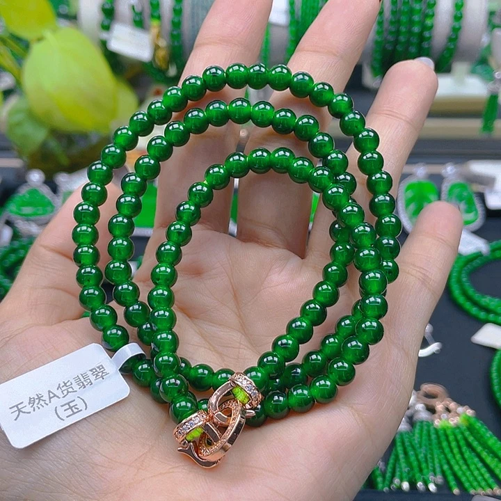 翡翠颈饰未镶嵌冰辣绿6项链