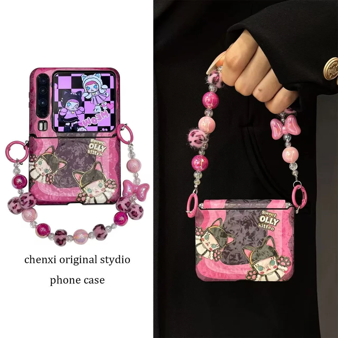 可爱烫金茉莉猫适用华维护purax折叠手机壳带磁吸pocket2全包中轴