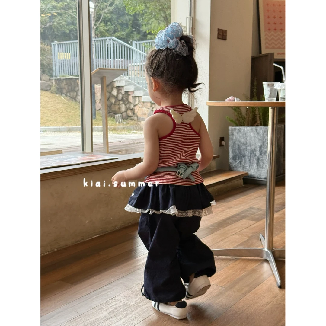 【小天使】KiAi女童夏装洋气时髦童装小女孩条纹翅膀背心826213汉服