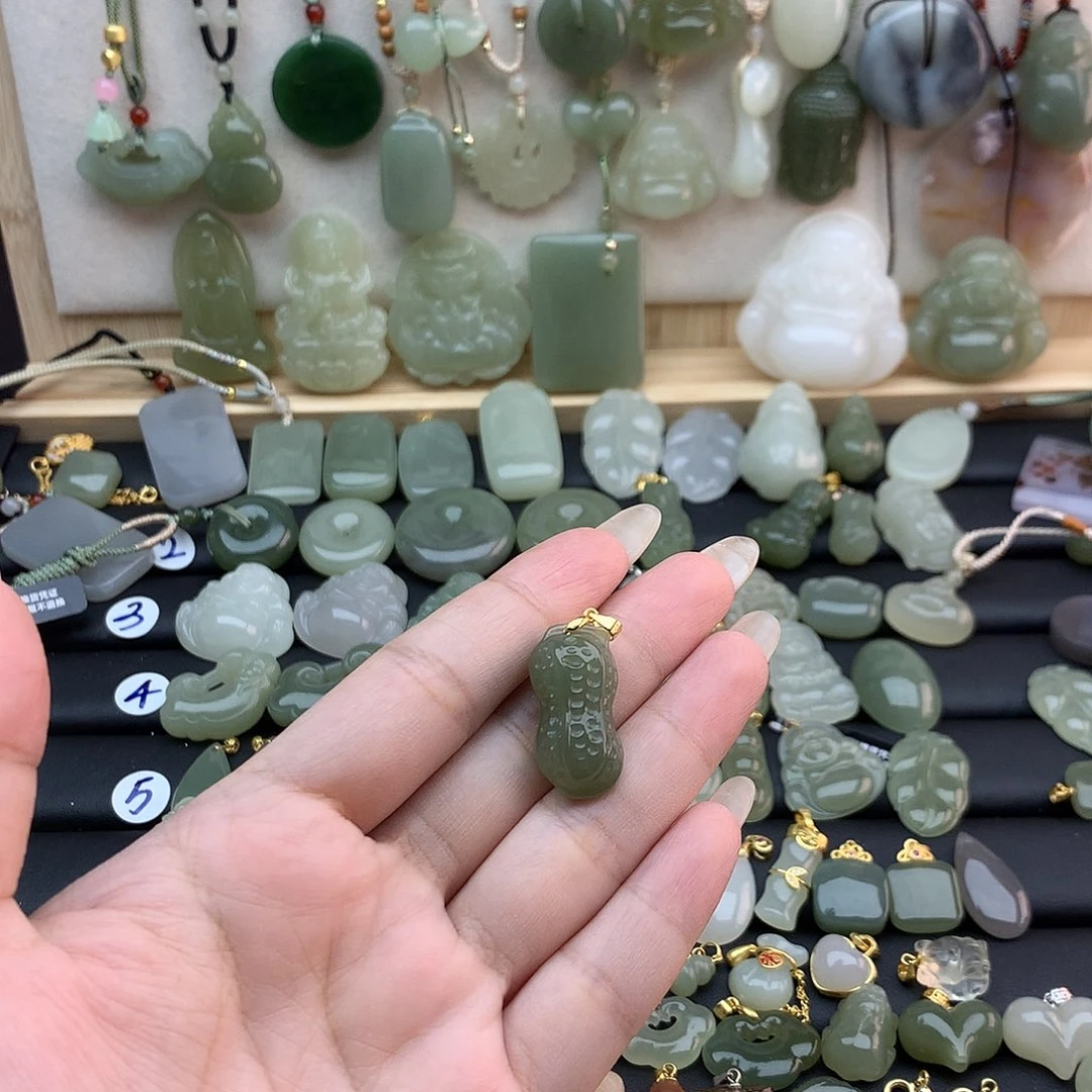 和田玉银S925镶嵌吊坠(不含链)