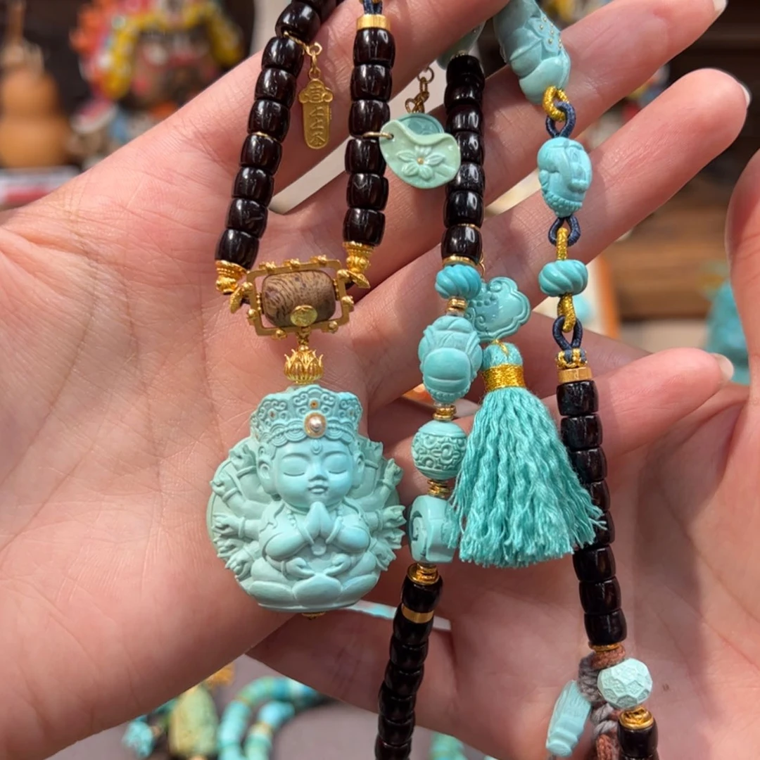 【闪购商品】18K金镶嵌绿松石项链千手观音