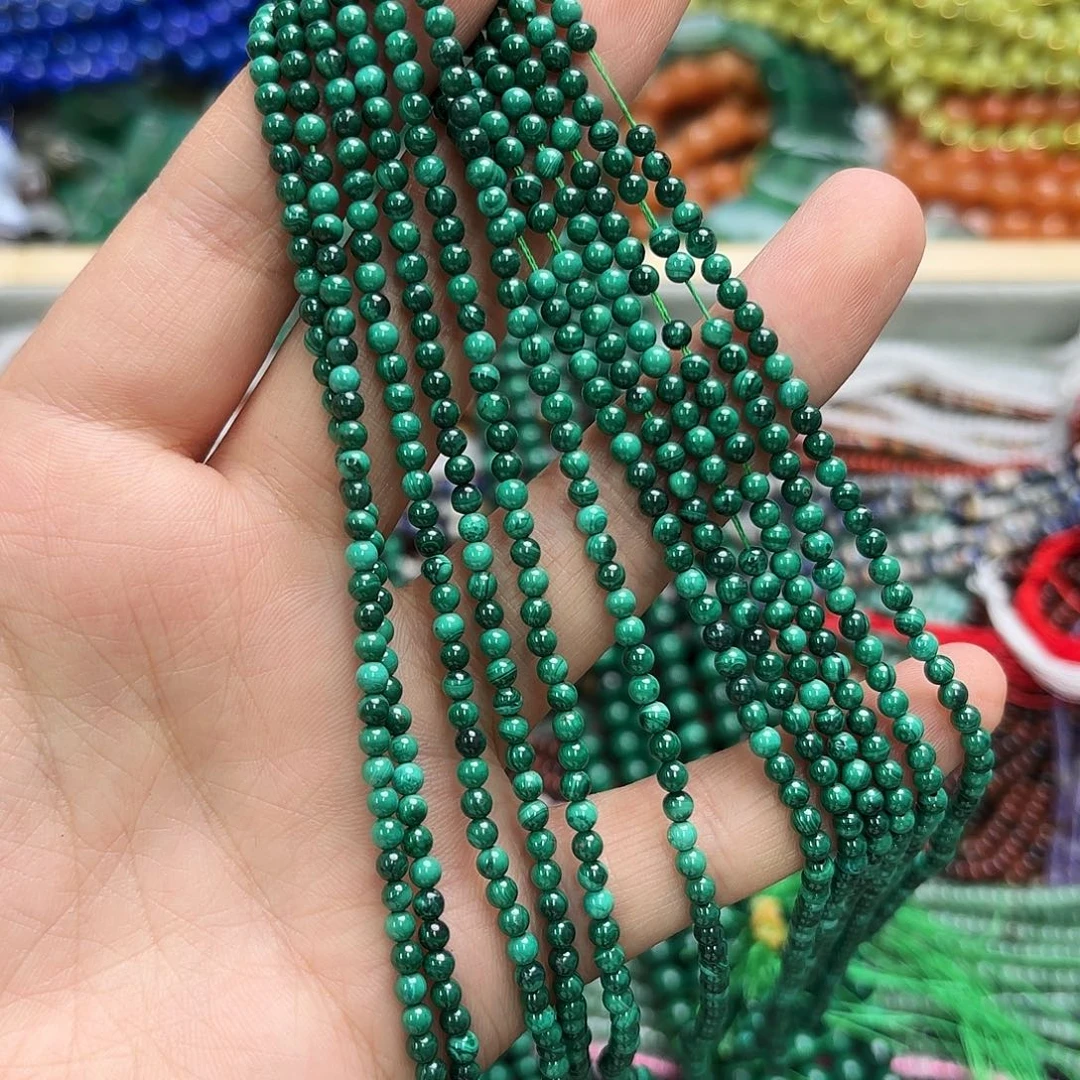 玛瑙/玉髓未镶嵌珠宝半成品卡3孔雀石圆珠一条