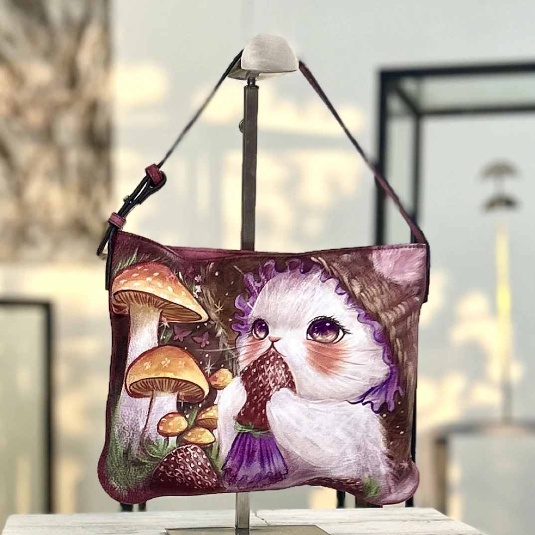 手绘斜挎包包气质真皮女包手提包女款爆款2025新款腋下包百搭包包