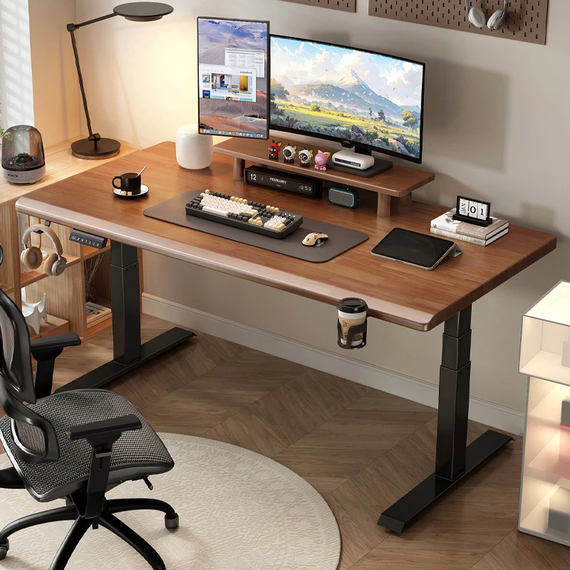 3cm纯实木智能电动升降桌橡胶木双电机家用电脑办公桌学生学习桌