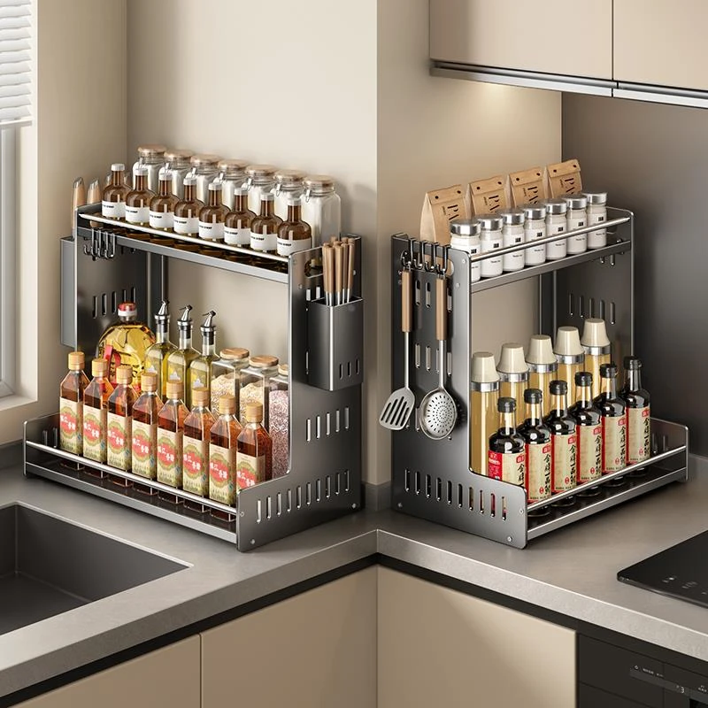 厨房调料品置物架家用台面多功能调料品盐调味罐多层调味料收纳架