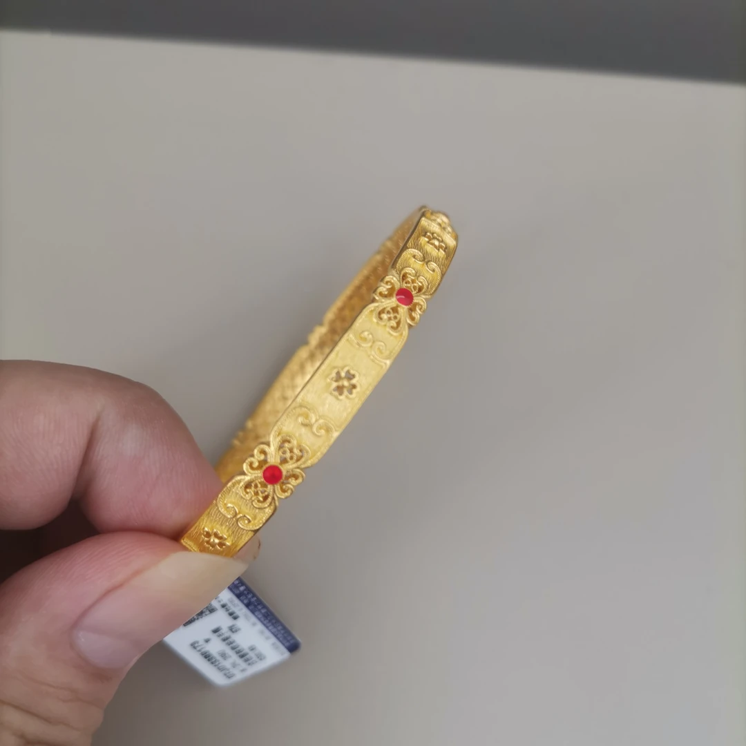 金至福足金古法缠枝纹珐琅黄金手镯国潮经典精美花丝珐琅彩GS0149