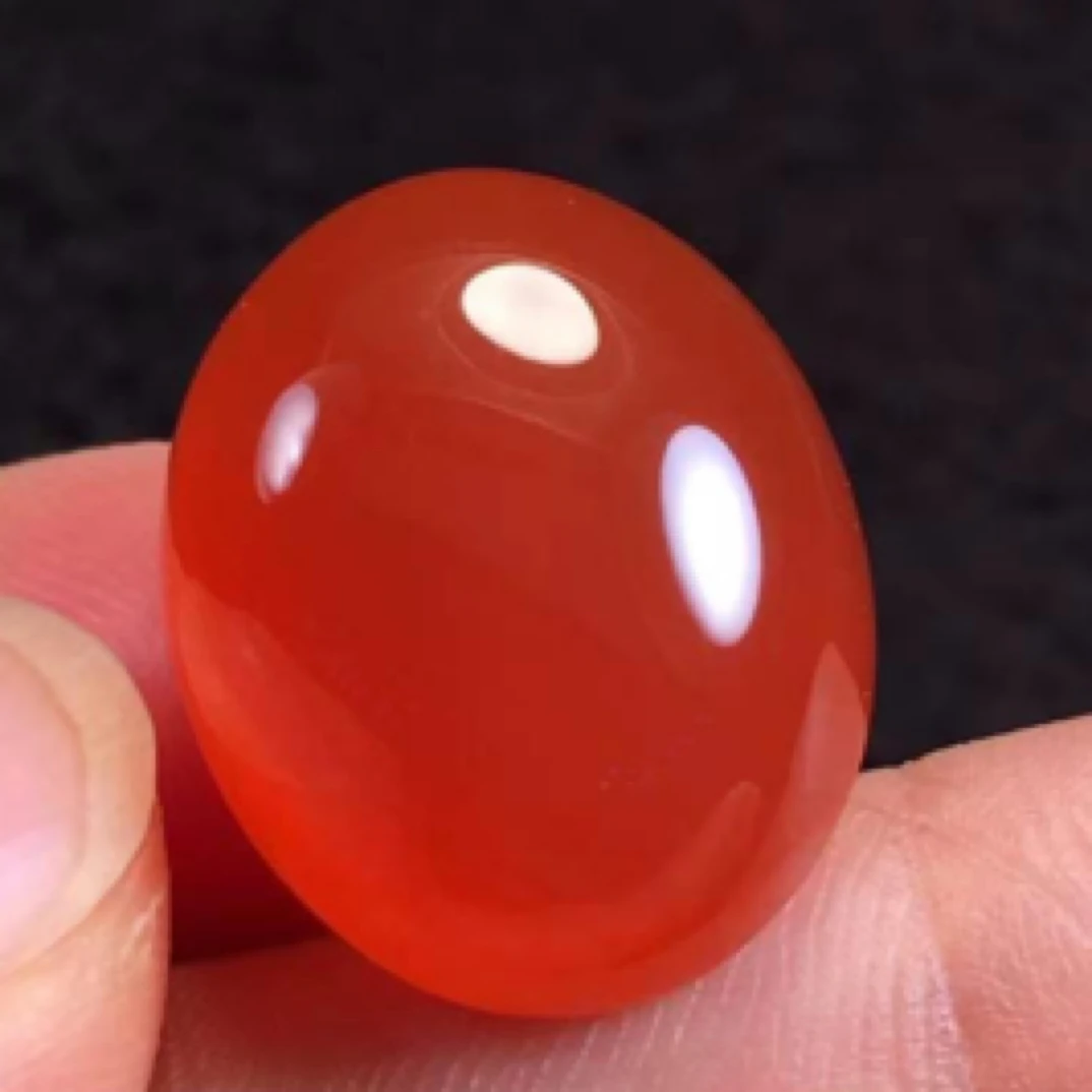 天然保山冰红戒面原矿河湾料超级荧光珠光宝气十直径19.3*15.4*10