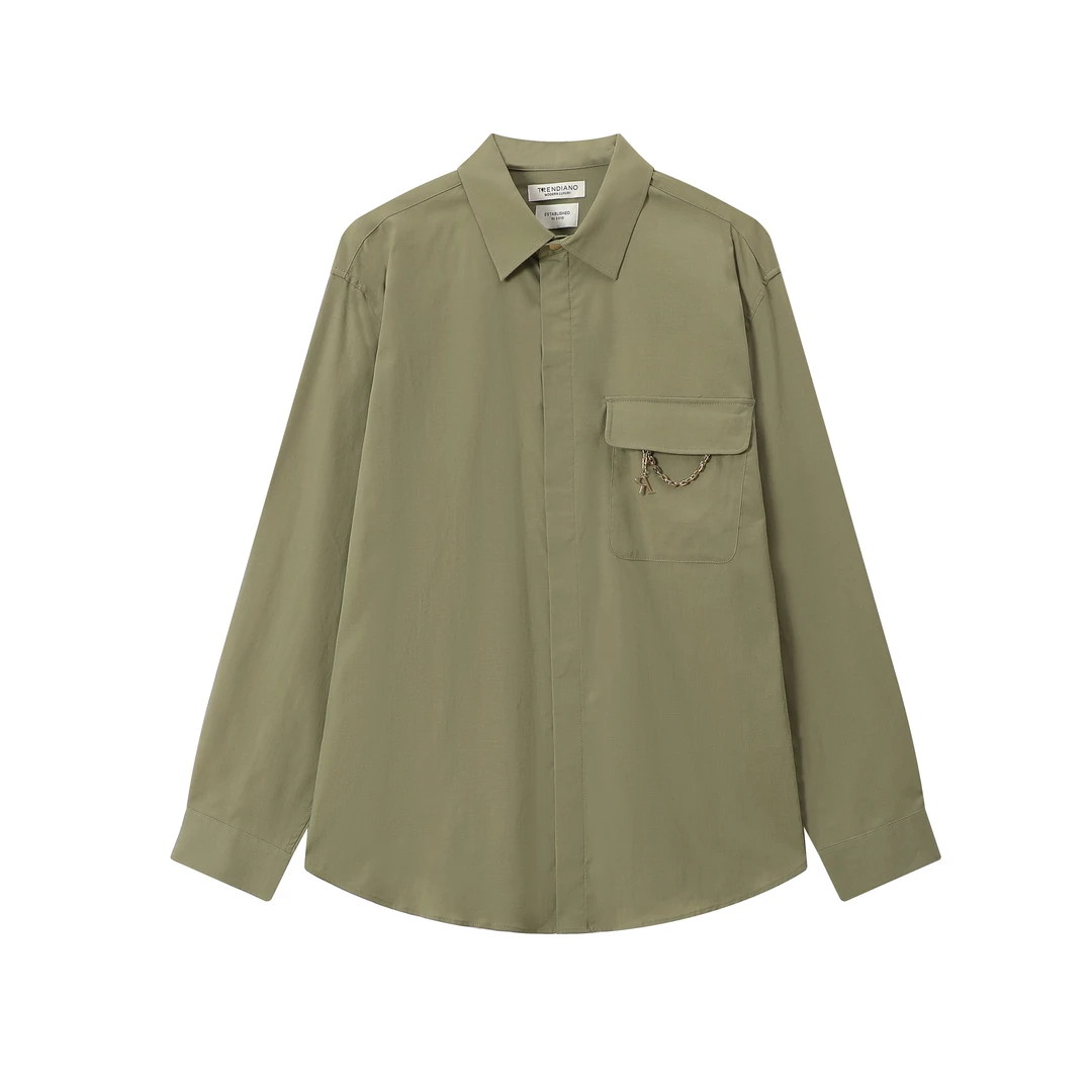 【TR】000-2015000-衬衫 春秋设计感链条装饰工装衬衫 男女同款