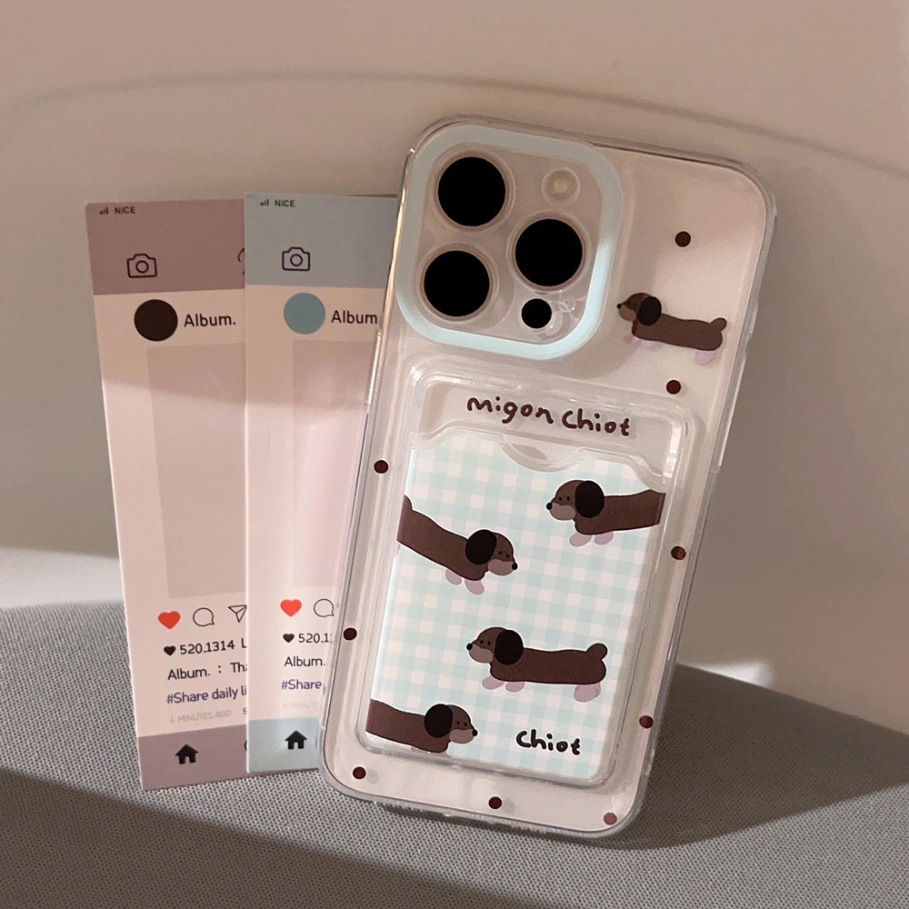 ins腊肠小狗波点适用iphone14pro max手机壳13苹果16卡包11全包12