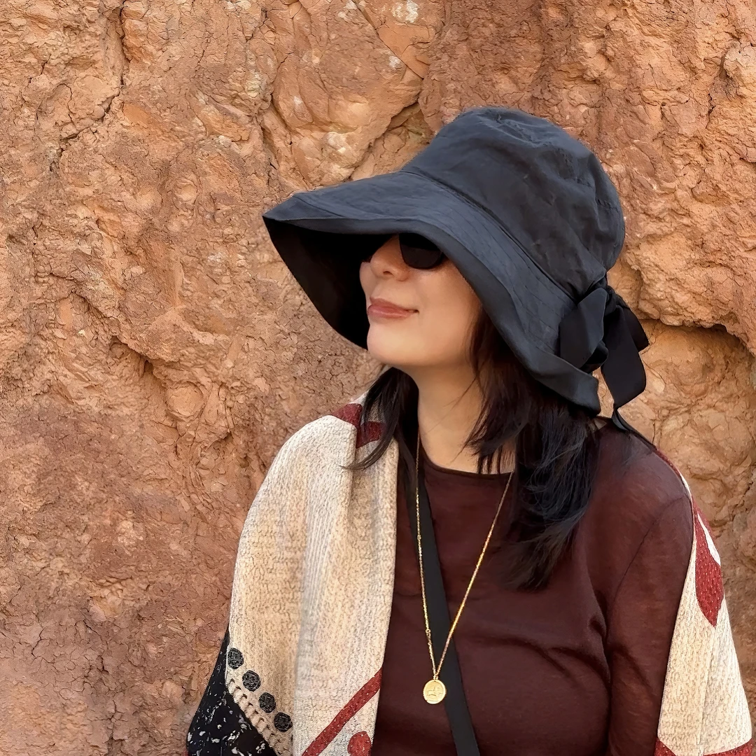 Ms.Qnn“鱼子酱” 大帽檐UV防晒蝴蝶结户外遮阳帽 39S065 Q姐