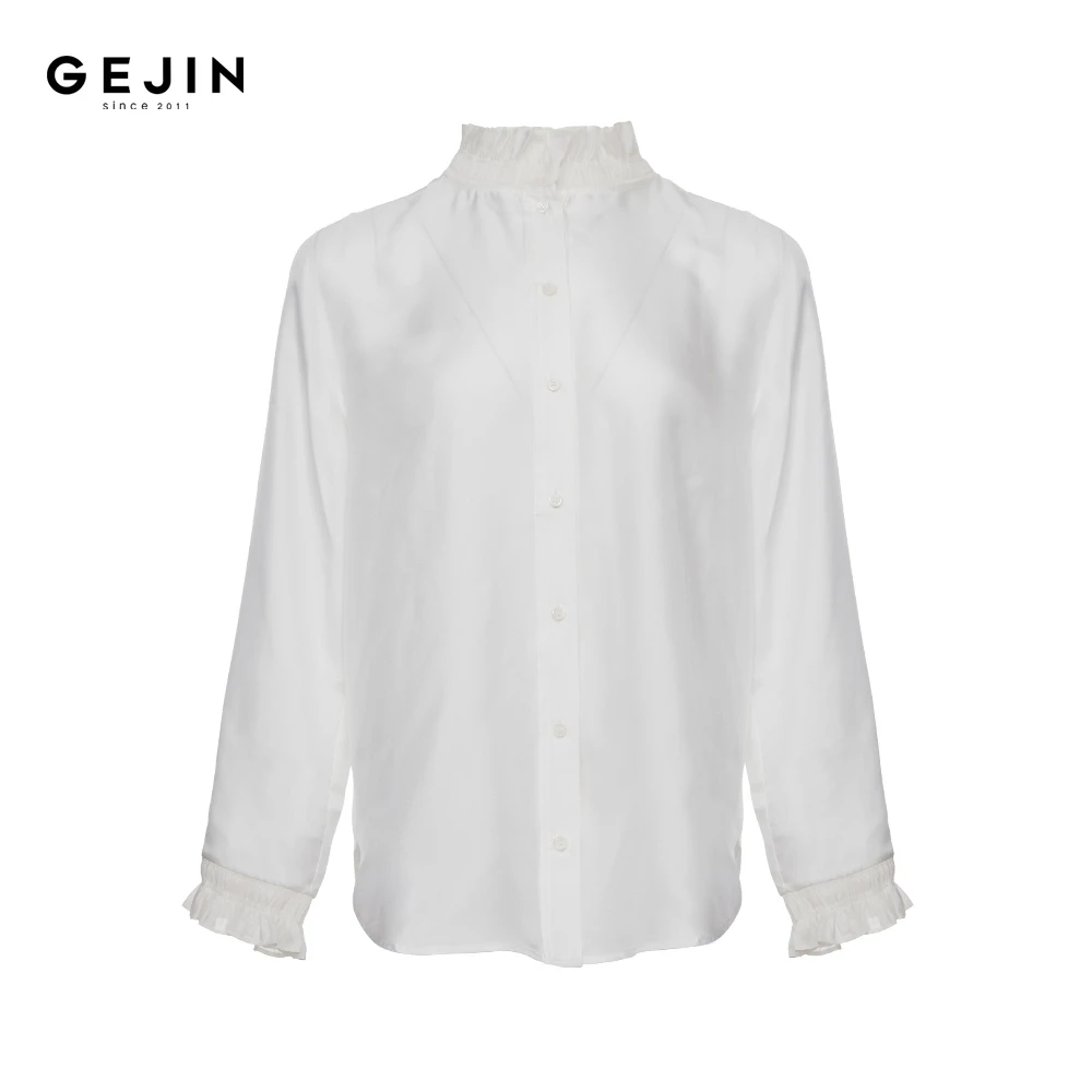 GEJIN/歌锦秋季新款领口木耳边时尚设计感优雅衬衫9412522558