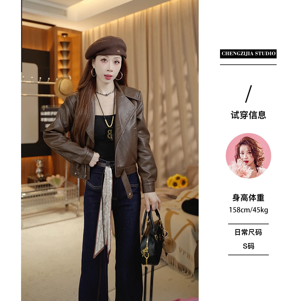 小个子短款春秋新品女皮衣外套皮夹克外套