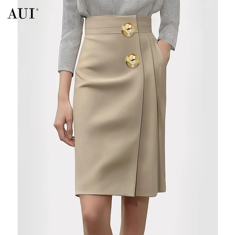 【媛媛女王专享】AUI卡其色高端职业气质半身裙女-24W145389