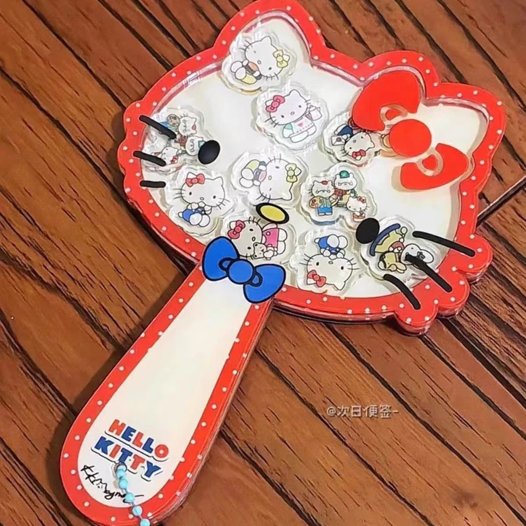 可爱哈喽凯蒂猫摇摇乐手持化妆镜kt猫亚克力diy复古随身镜送礼物