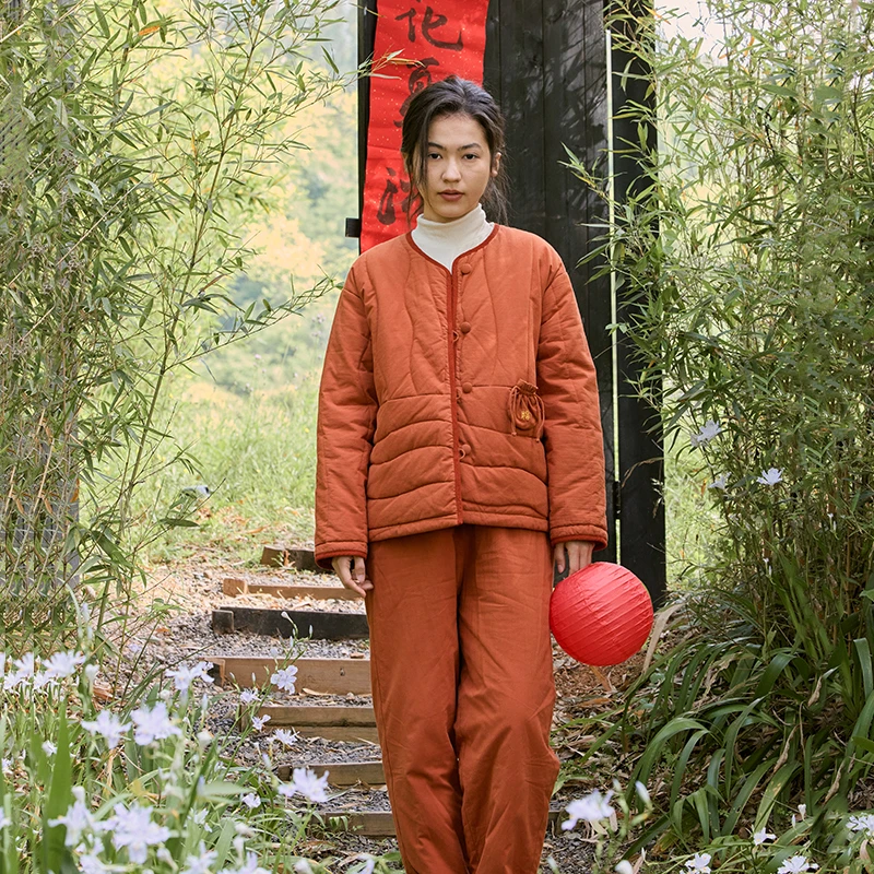 朵朵可可睡衣女2025秋冬里外全棉圆领福袋中厚夹棉家居服套装054