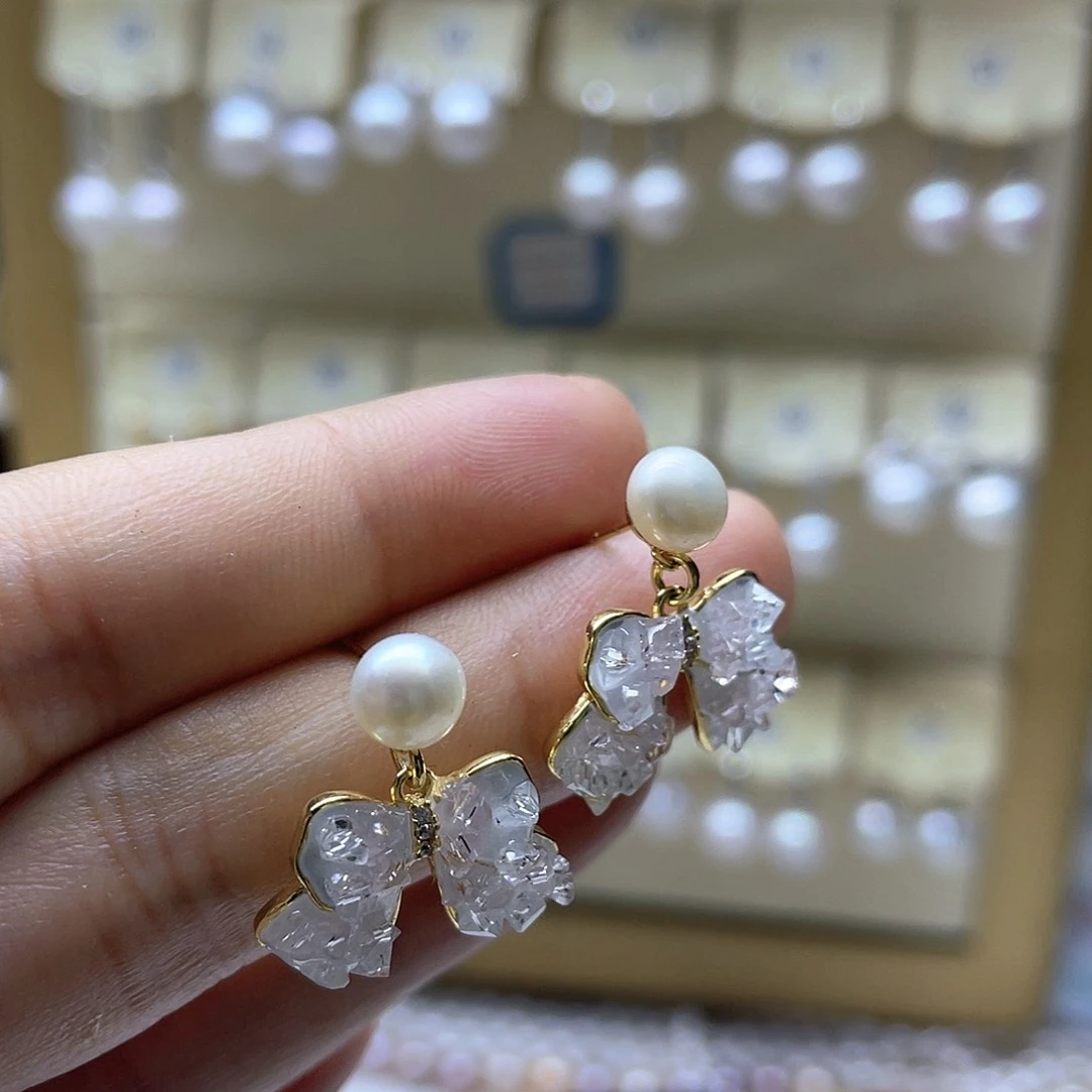 银S925镶嵌淡水珍珠耳饰