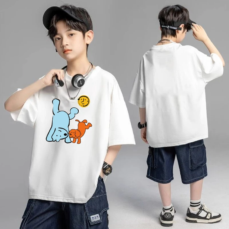 儿童上衣圆领韩版短袖T恤几何常规夏季包边常中大童男童洋气半袖