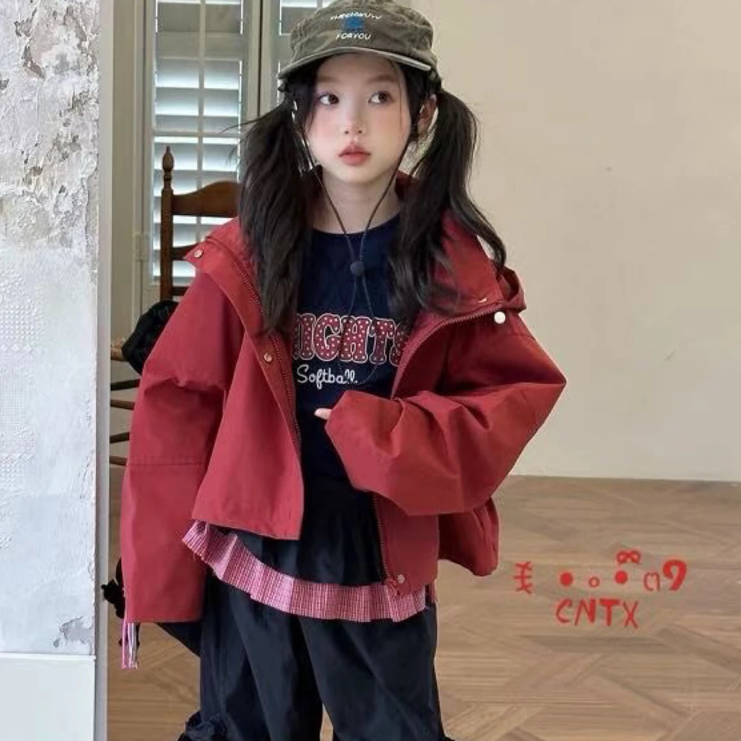 B类拉链运动风上衣风衣森系外套童装秋装连帽