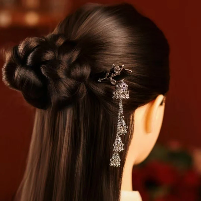 黑檀木发簪双面民族风复古宫廷发簪古装步摇古风汉服旗袍配饰