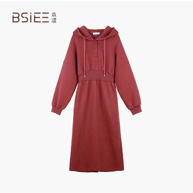 BSIEE/本涩连帽抽绳连衣裙新品舒适设计感休闲显瘦裙装女
