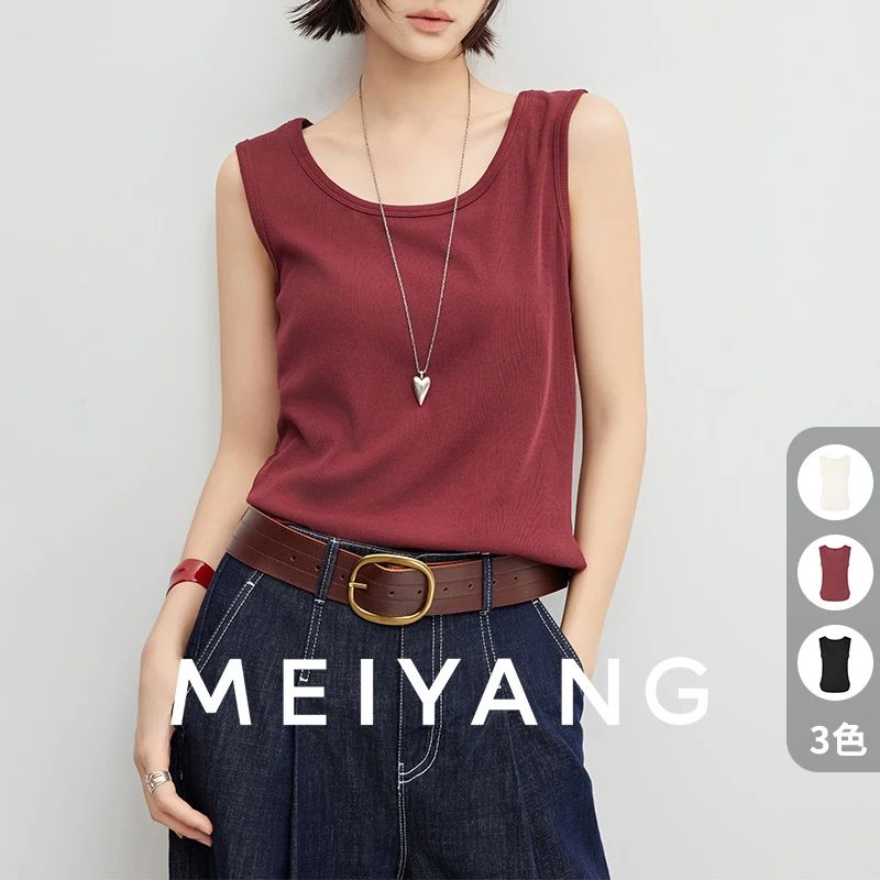A美洋MEIYANG棉朵背心商场同款抗起球竖纹肌理洋气休闲百搭上衣