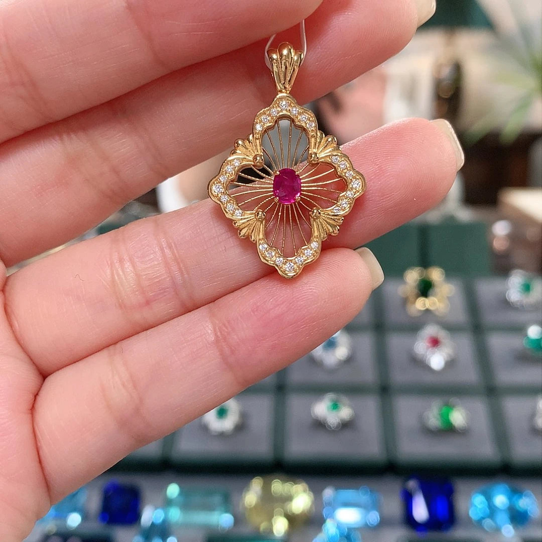 【闪购商品】吊坠(不含链)银S925镶嵌红宝石红宝石吊坠