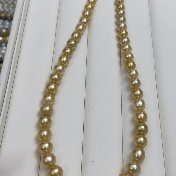 海水珍珠颈饰银S925镶嵌浓金项链7-10mm