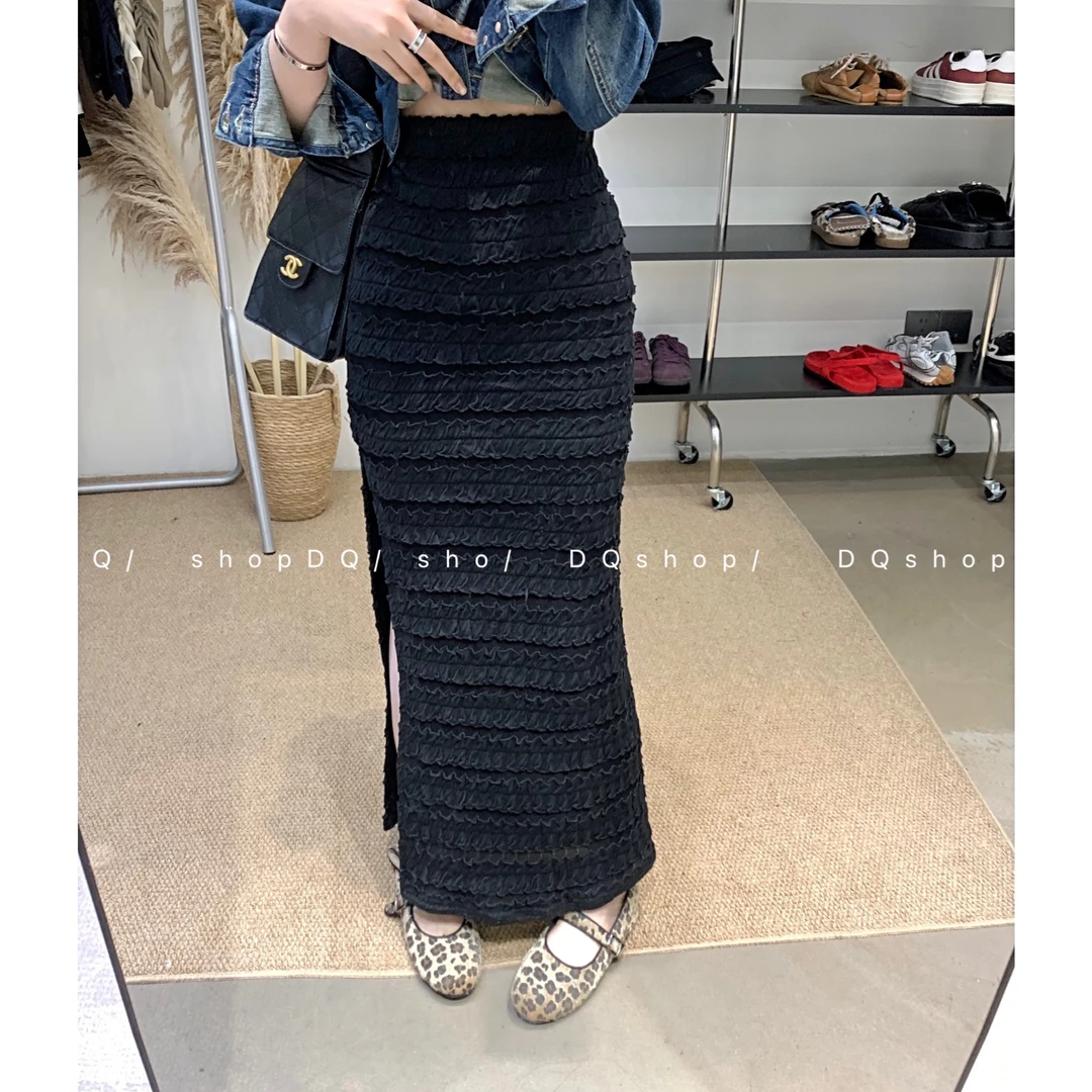 【窈窕精】 立体感开衩半身裙