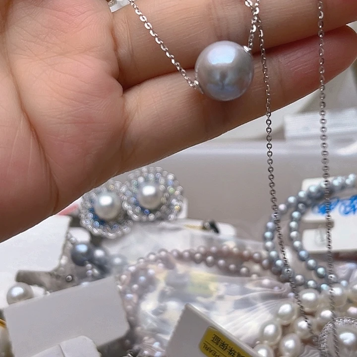 银S925镶嵌淡水珍珠吊坠或者耳钉