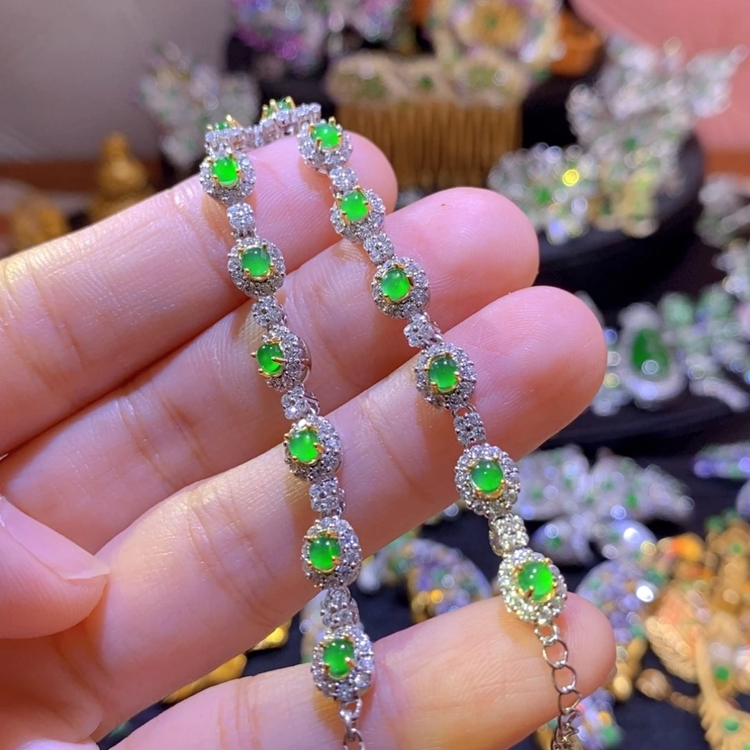 翡翠银S925镶嵌项圈天然翡翠