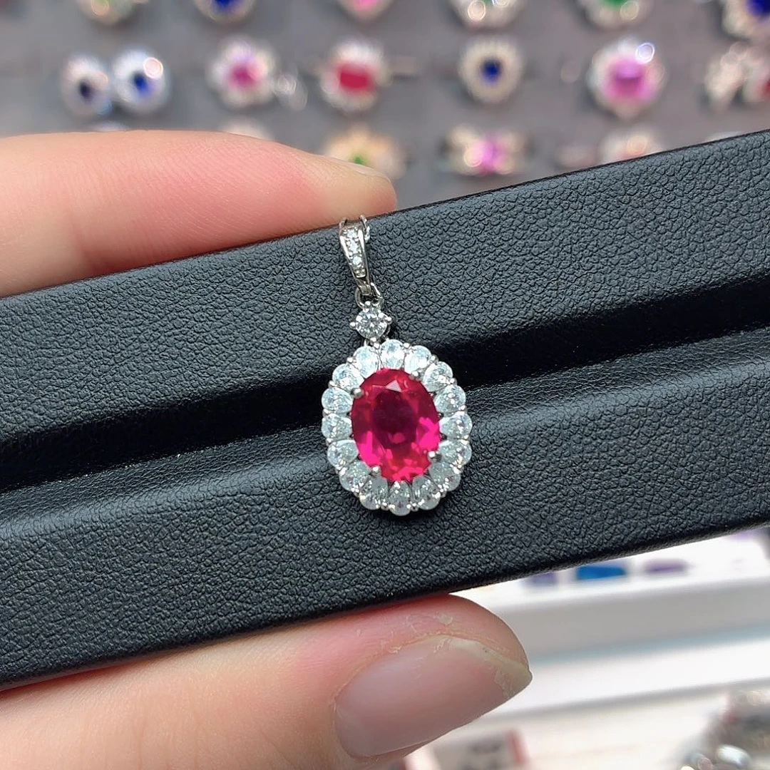 吊坠925银培育卢比莱色宝石