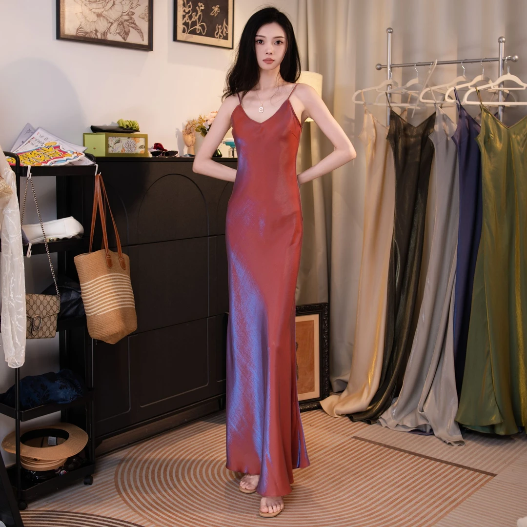 定制链接 |桑蚕丝斜裁吊带裙连衣裙高个子度假裙轻奢人鱼姬裙