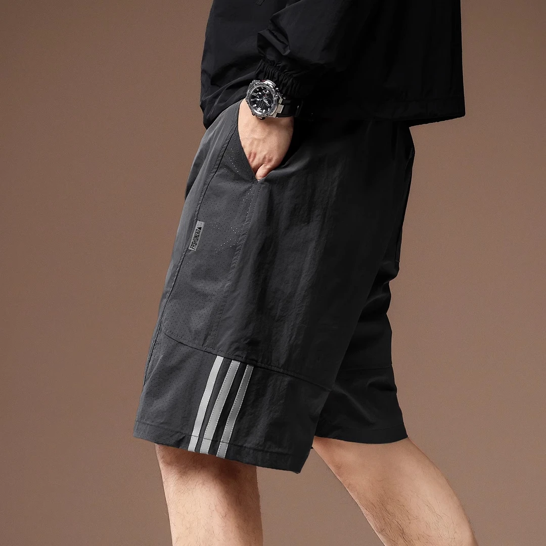 MR.MUDI/穆迪先生高端复古设计感条纹速干短裤男夏季运动五分中裤