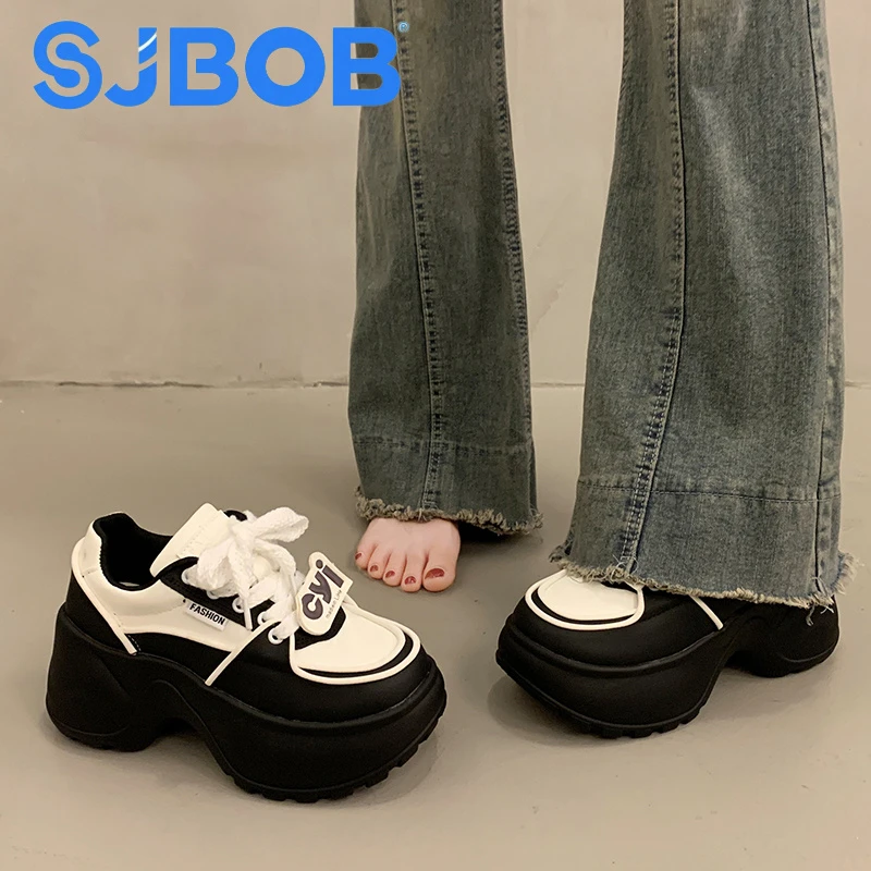 SJBOB松糕厚底增高小白鞋女2025秋季新款小众百搭休闲运动小白鞋