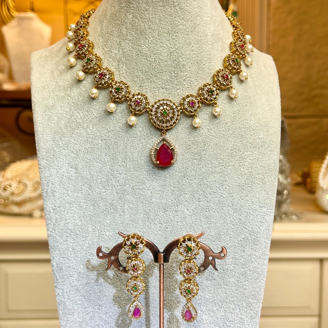 铜合金玻璃项链 印度印巴项链套装【04428】金色彩色民族风古风复古