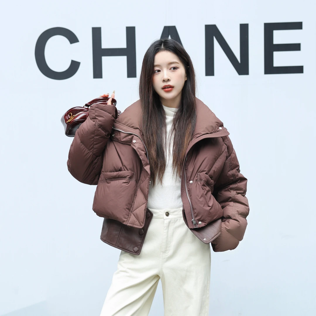 新款羽绒服女轻奢立领短款高端外套女士90白鸭绒面包服241082