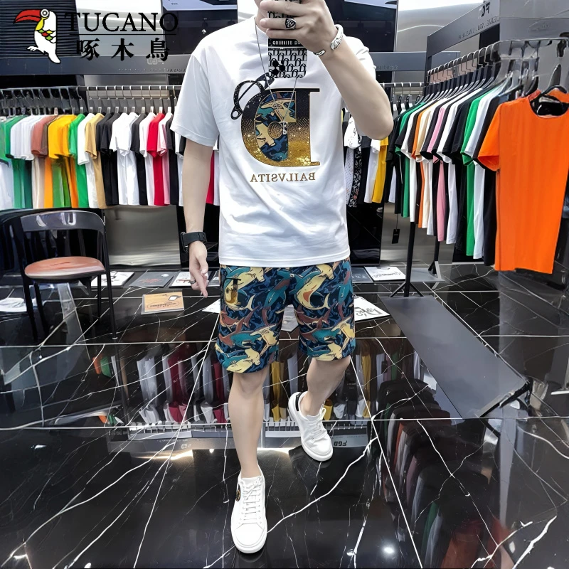 TUCANO/啄木鳥夏季轻奢男士套装两件套短袖短裤2025潮牌时尚帅气