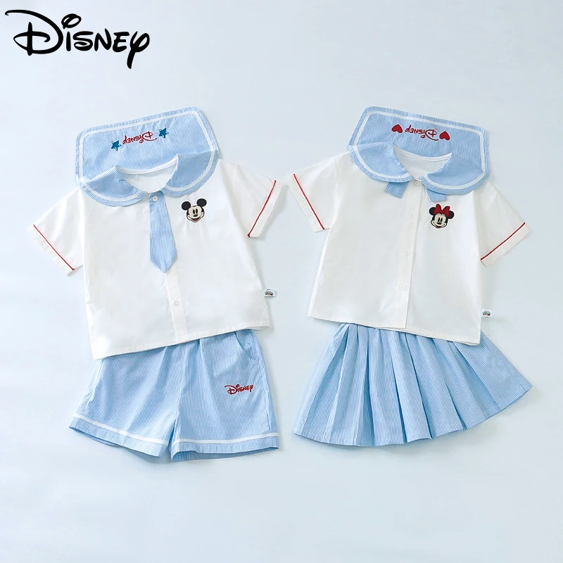 Disney/迪士尼儿童学院风洋气衬衫套装2025夏季新款男女童两件套