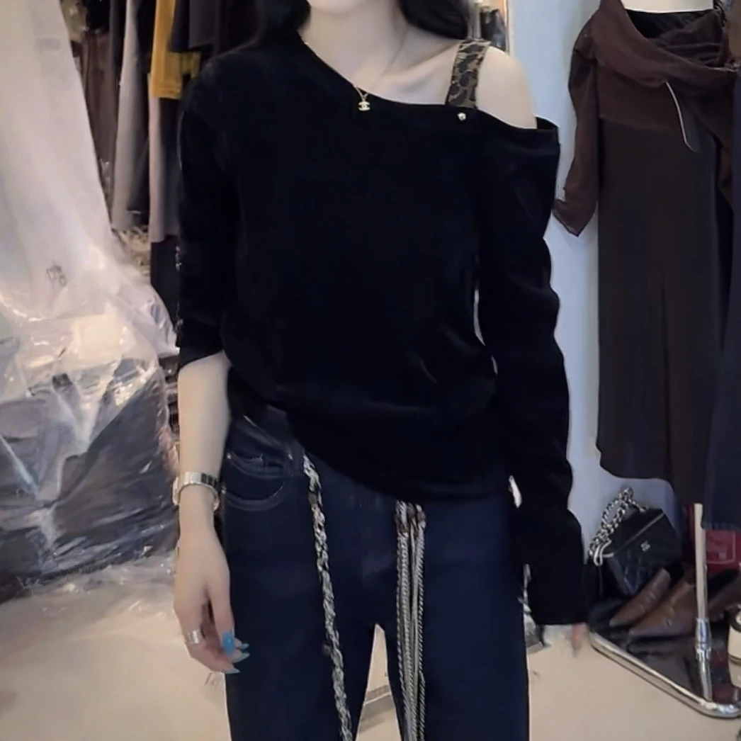 中长款长袖韩版露肩吊带网红百搭打底衫2025秋冬时尚气质显瘦上衣