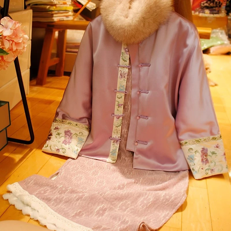 【如愿】醋酸棉服外套 辰月欧货25年南油女装新款刺绣棉衣