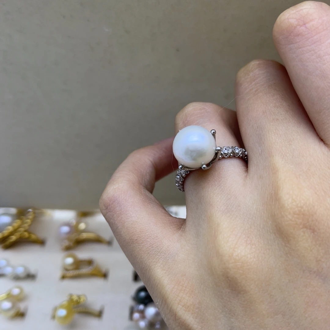 银S925镶嵌戒指淡水珍珠