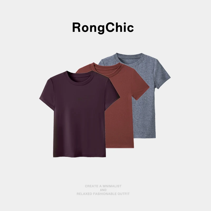 【极简】面膜T春夏新款2025弹力气质显瘦休闲简约短袖打底衫女纯色