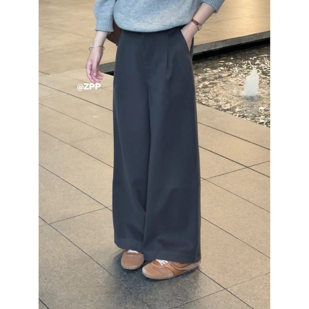 PP~韩版冬款简约风小众设计感毛呢直筒裤小个子专属