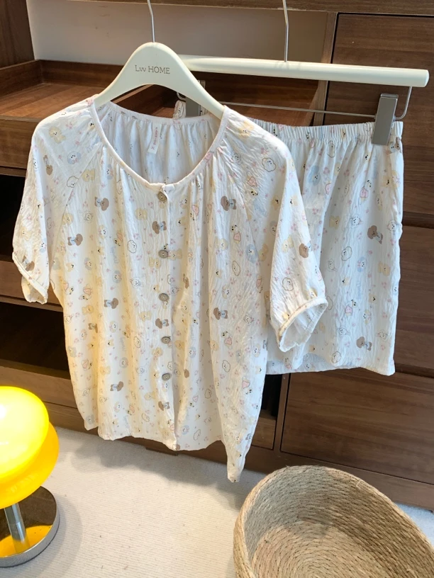 【奶芙小狗】奶fufu韩系ins治愈系小狗印花睡衣女夏季短袖家居服